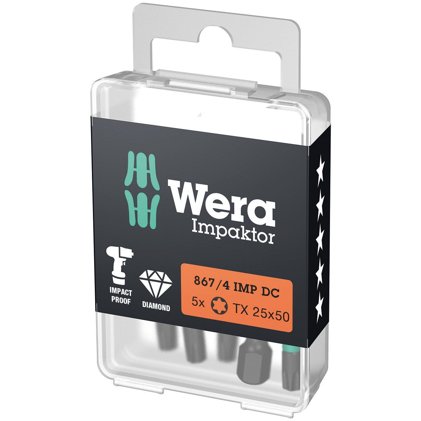 Wera 867/4 IMP DC TORX® DIY Impaktor bits, TX 25 x 50 mm, 5 pieces