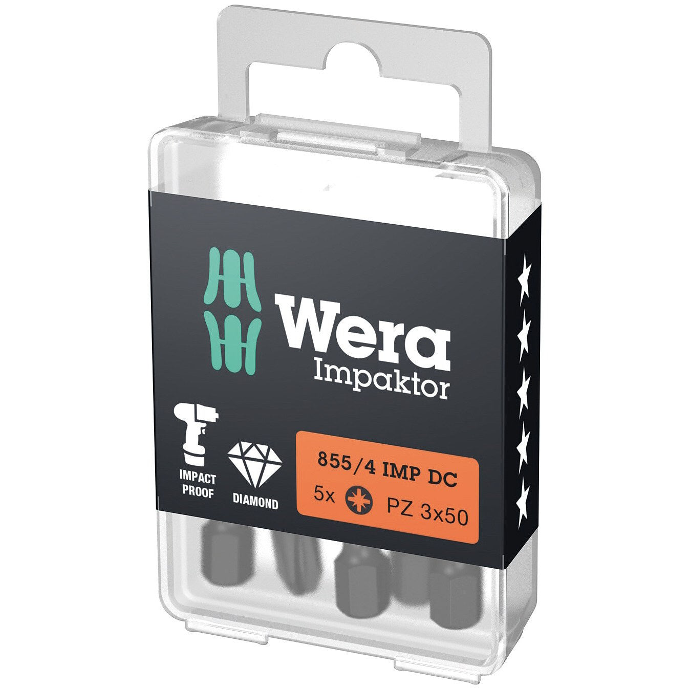 Wera 855/4 IMP DC PZ DIY Impaktor bits, PZ 3 x 50 mm, 5 pieces