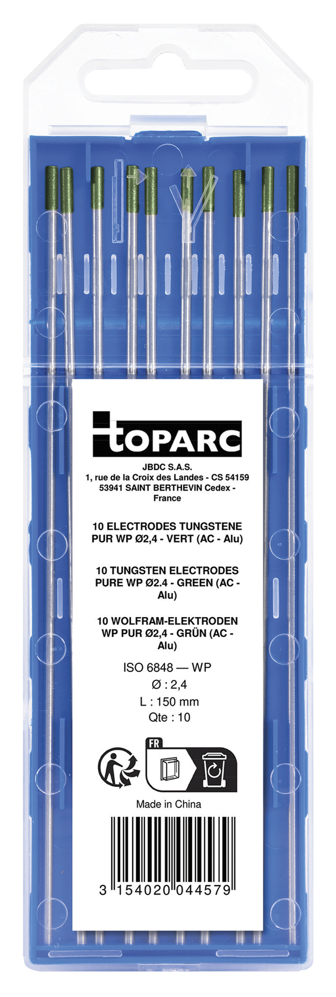 GYS 10 ELECTRODES - PURE TUNGSTEN Ø2.4 - GREEN (AC - ALUMINIUM)